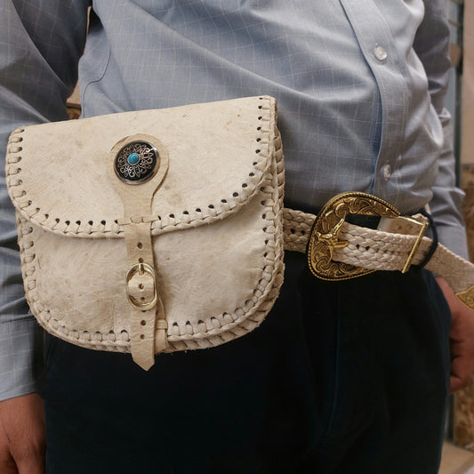 Handcrafted Leather Belt and Mongolian Leather Bag